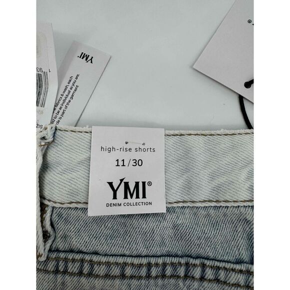 NWT YMI Color Block Two Tone Denim Shorts High Waisted Frayed Hem Festival 11 30 - Picture 3 of 5